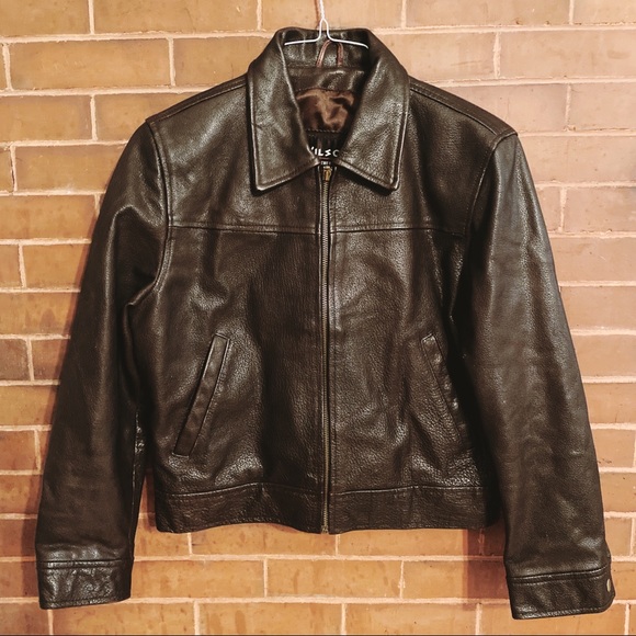Wilsons Leather Jackets & Blazers - VINTAGE LEATHER BROWN 90’s ZIP UP BOMBER JACKET